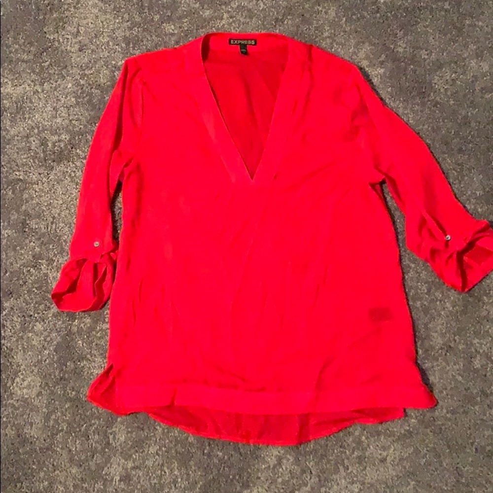 Express red rolled sleeve top